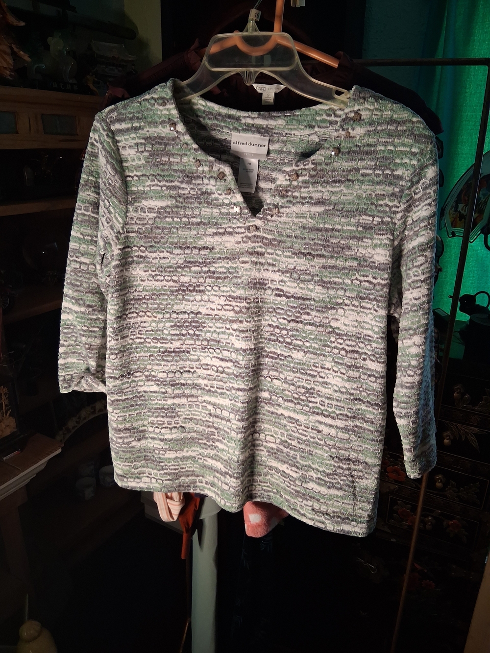 Alfred Dunner Green and White Textured Knit Top